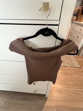 Express Off-the-Shoulder Sweater Tank in Taupe
